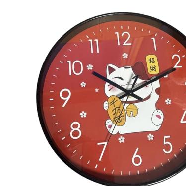 Imagem de WeiLaiKeQi Relógio de parede, relógio de arte decorativo, de parede contemporâneo com mecanismo silencioso para escritório, café, loja, restaurante, quarto e, Gato Sortudo