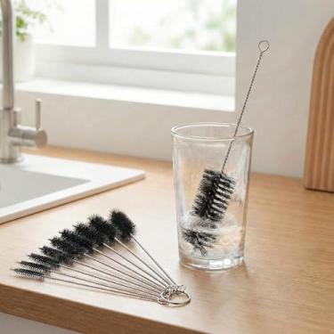 Imagem de Conjunto de escovas de limpeza de nylon, 10 peças pequenas escovas de detalhes para limpeza de precisão, tubos, eletrônicos e limpeza doméstica, cerdas de nylon duráveis, preto