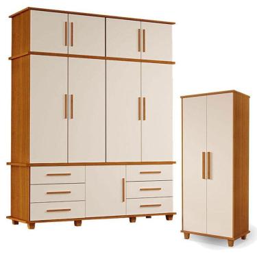 Imagem de Guarda Roupa Casal Londres 4 Portas E Armário Multiuso Berlim Freijó Off White – Luapa Móveis