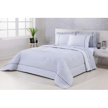 Imagem de Kit Edredom 100% Algodão Percal 150 Fios Dupla Face Solteiro Gran Moratta + Jogo De Cama 5 Peças - Cinza/Branco