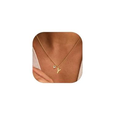 Imagem de Avotto Colar com pingente de coração de diamante Danity banhado a ouro 14K 14K com inicial A-Z para crianças, adolescentes, meninas, mulheres, não mancha, resistente, moderno, colar de pescoço, joias