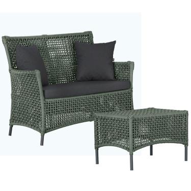Imagem de 1 Sofá E Mesa Igapó Alumínio Preta Corda Náutica E11 Trama Verde