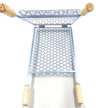 Imagem de Grelha Inox Dupla Churrasco de Grandes Assados Peixe Frangos - Suporte