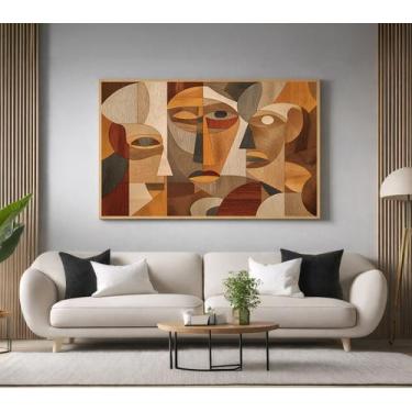 Imagem de Quadros Decorativos com Moldura Rosto Abstrato Terrosos para Sala Quar