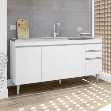 Imagem de Balcão de Pia Lorena 160cm 4 Portas 2 Gavetas Branco Maderatto Móveis