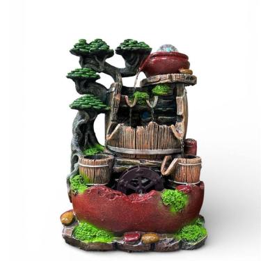 Imagem de Fonte Decorativa Rústica com Roda d’Água e Barris