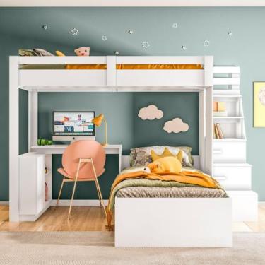 Imagem de Beliche Office Infantil Juvenil com Escrivaninha Moon Yescasa Branco