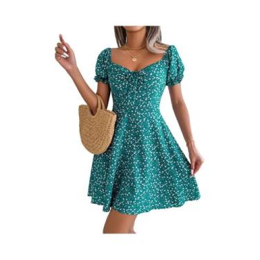 Imagem de Vestido Floral Feminino Em A, Casual, Decote Quadrado, Manga Curta, El