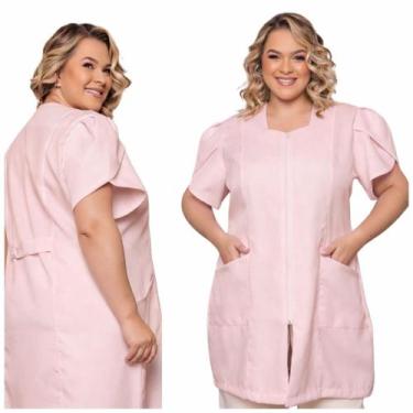Imagem de Jaleco Manga Curta Bufante Zíper Aurora Plus Size Rosa - GARDENIA JALE