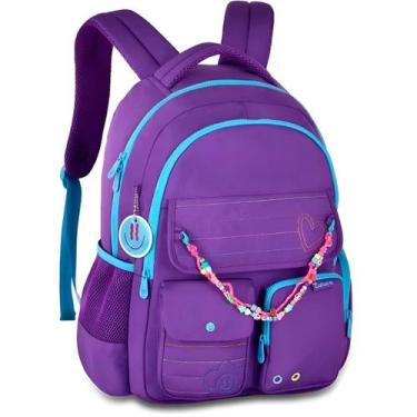 Imagem de Mochila Juvenil Escolar Grande Roxa Enfeitada Para Notebook - Shop Mix