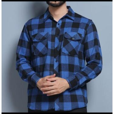 Imagem de Camiseta Masculina Xadrez Flanelada Com Bolsos Manga Longa  Premium - 