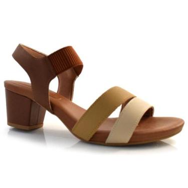 Imagem de Sandália Feminina de Couro e Salto Bloco Usaflex Y8209, Bege, 36