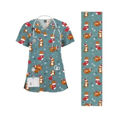 Imagem de Uniforme De Enfermeira Feminino Com Estampa De Natal, Decote Em V, Man