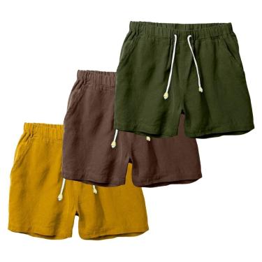 Imagem de Kit 3 Shorts Linho Bermuda Masculina Com Cordão Estilo Casual-Masculino