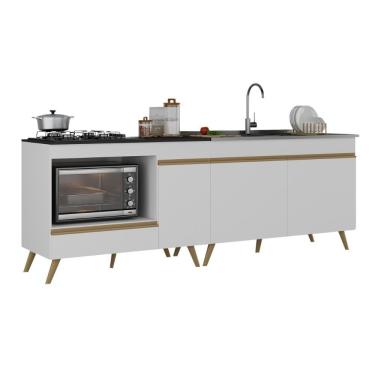 Imagem de Kit Balcão Cozinha Para Cooktop-forno 105cm E Gabinete Pia 120cm Veneza Multimóveis Mp2290 Branco-Dourado