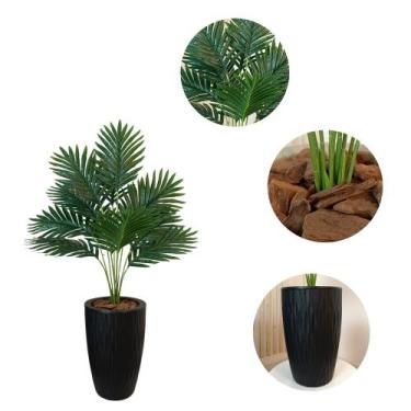 Imagem de Planta Artificial Palmeira Com Vaso Ondulado Cone Decoração - - Planta