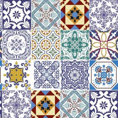 Imagem de Papel De Parede Adesivo Lavável Azulejos Clássico Português Retrô 3m -