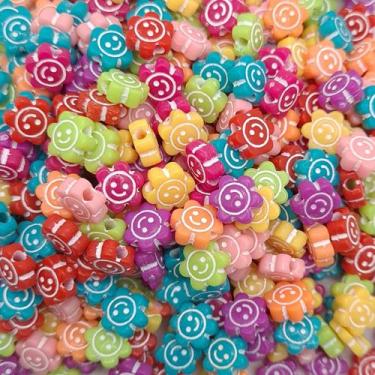Imagem de Miçanga Passante Flor Smile Acrílico Colorido 6 Pétalas 10mm 50pçs 30g