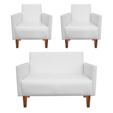 Imagem de Kit Namoradeira 02 Lugares e 02 Poltronas Jade Corino Branco Pes Chanfrado Castanho   M11 - D'Rossi