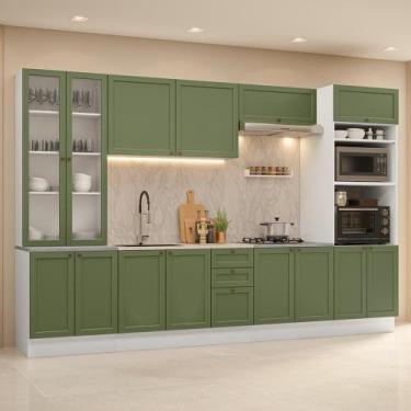 Imagem de Armário de Cozinha Completa 340 cm Branco/Verde Vik Madesa 01, Branco/