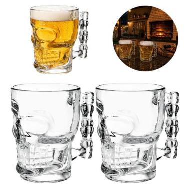 Imagem de Kit 2 Canecas Caveira Vidro 400ml Copo Bar Drink - Freecom