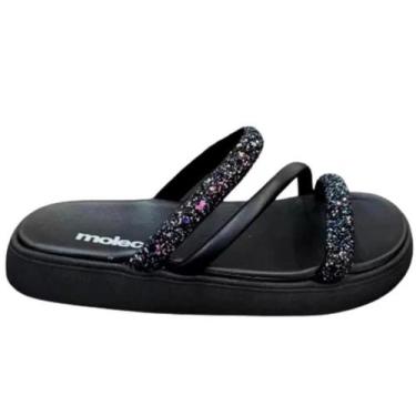 Imagem de Sandália Feminina Moleca Rasteirinha Strass 5469121, Multi preto pto 0
