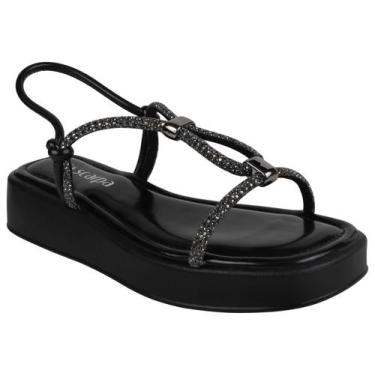 Imagem de Sandália papete feminina via scarpa 18394 flatform tiras em strass, Pr