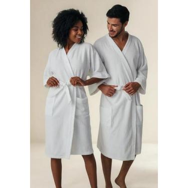 Imagem de Roupão Quimono Unissex Atoalhado Lepper Promoção, Branco, M