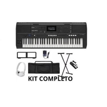 Imagem de Kit Teclado Musical Arranjador Yamaha Psr E 483 Com Fonte