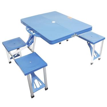 Imagem de Mesa de Camping Praia Dobrável com 4 Bancos em Alumínio e Vira Maleta Importway IWMCD-4B