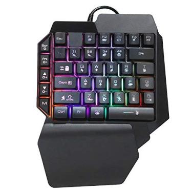 Imagem de Teclado com uma mão, teclado USB com uma mão FPS para jogo com uma mão com teclado mecânico para jogos de computador com luz colorida para PUGB