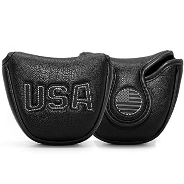 Imagem de USA Mallet Putter Capa para taco de golfe magnético Capas para cabeça de taco Equipamento de proteção para Scotty Cameron Odyssey Duas bolas Taylormade durável couro PU grosso (B6000962Upgrade)