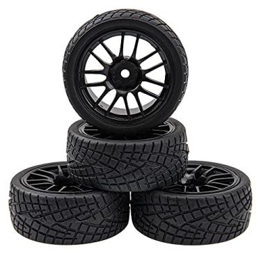 Imagem de HIRCQOO 12-Spoke 12mm Hex Hub Wheel Rims & Rubber Tires for HSP Tamiya HPI Kyosho 1/10 On-Road Touring Car,WLtoys 1/14 144001 Traxxas 1/16 Slash RC 1/18 A959B Buggy (Black)