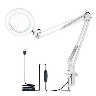 Imagem de Lupa Luminária Lorben 10X Articulável Led Ring Light 16cm Diâmetro Garra Base GT6037 (Branco)