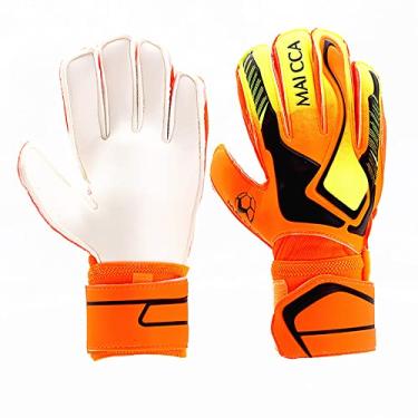 Imagem de Luvas de goleiro de futebol masculino luvas respiráveis de treinamento de fitness confortável forte aderência proteção de dedo de látex para jogo, laranja, 7 (comprimento: 17 cm)