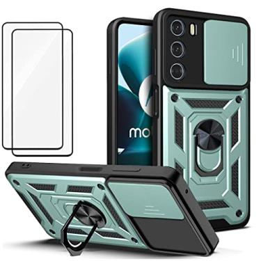Imagem de Capa para Motorola Moto G51 5G Capinha | com 2 protetores de tela temperados, janela deslizante de proteção da câmera integrada e suporte para telefone - Verde