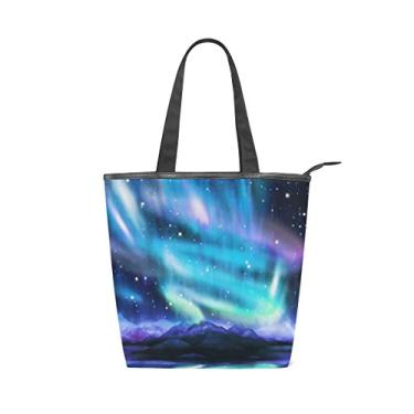 Imagem de Bolsa feminina de lona durável colorida Aurora Polaris grande capacidade sacola de compras bolsa de ombro