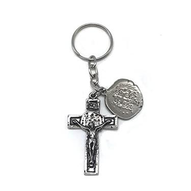 Imagem de Chaveiro Duas Cruzes Com Crucifixo E Medalha Prata Velha