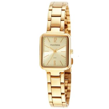 Imagem de Relógio MONDAINE retangular dourado feminino 32377LPMVDE1