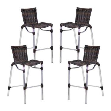 Imagem de 4 Banquetas Alumínio Fortaleza Alta Para Balcão Edícula Cozinha Bar Pedra Ferro