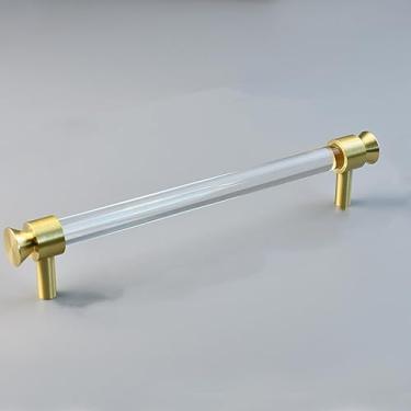 Imagem de Armário de cozinha de cristal acrílico puxa armário de sapato puxadores de gaveta ouro em forma de T maçanetas de porta móveis hardware, 160 mm buraco a buraco, A