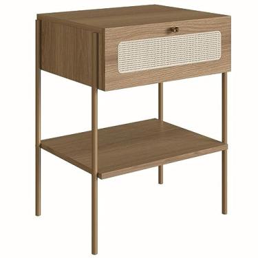 Imagem de Mesa de Cabeceira Oslo Artesano 48 cm (largura) em Mdp Palha Natural Uma Gaveta Base Metal