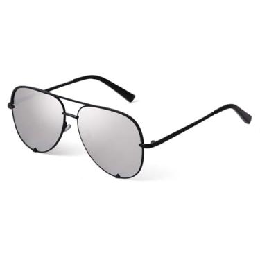 Imagem de SORVINO Óculos de sol aviador grandes para mulheres e homens, óculos de sol retrô modernos e pretos desbotados, proteção UV clássica, A-preto/prateado espelhado, Oversized