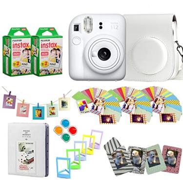 Imagem de Fujifilm Câmera instantânea Instax Mini 12 + kit de acessórios de design profissional com capa protetora, molduras magnéticas, álbum, kit de design de molduras (40 folhas) (branco argila)
