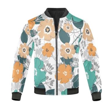 Imagem de KLL Jaqueta bomber masculina com padrão de flores azuis laranja jaquetas corta-vento le...