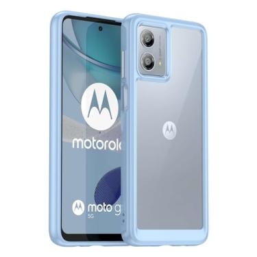 Imagem de Capa para Moto G53 5G, botão de pressão flexível, capa transparente, anti-impressões digitais. Proteção total de 360° - azul