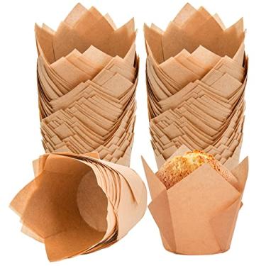 Imagem de 200 peças forros de cupcake tulipa suportes de forros de assar muffin suportes de forros de cozimento premium para cupcake, embalagens de cupcake de Natal para casamentos, aniversários, aniversários e ocasiões especiais (natural)