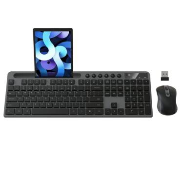 Imagem de Combo de teclado e mouse sem fio, teclado de computador sem fio ergonômico MARVO 2.4G com suporte para tablet e celular, mouse silencioso com 6 botões, compatível com MacBook, Windows (cinza)