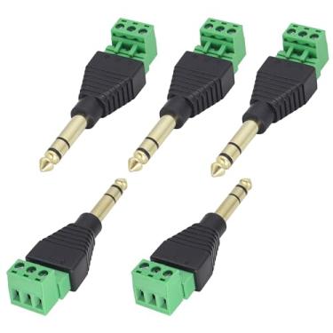 Imagem de AAOTOKK (Adaptador de bloco terminal de parafuso de áudio TRS de 1/10.2 cm, conector de terminal de parafuso fêmea de 6,35 mm macho para 3 pinos/vias, conector sem solda de áudio DIY de 6,35 mm para