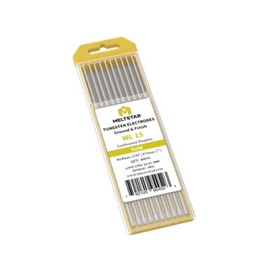 Imagem de Meltstar Eletrodos de tungstênio de soldagem TIG 1,5% tungstênio lanthanado 5/32" x 7" (ouro, WL15) pacote com 10